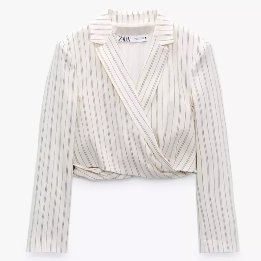 ZARA Womens Long Sleeves Linen Blend Short Cropped Blazer Jacket Size XS - Picture 3 of 15
